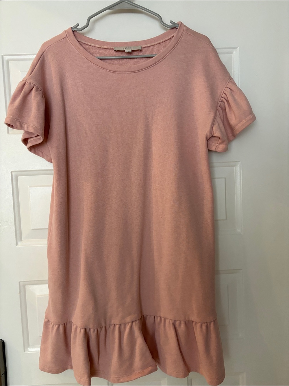 LOFT Blush Pink Ruffle-Hem Tee Dress